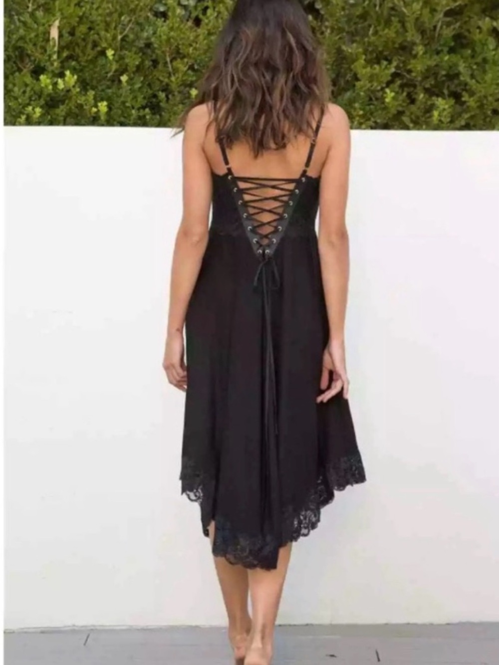 🔘WE ARE HAH Lace up midi dress with lace trim - Picture 3 of 4